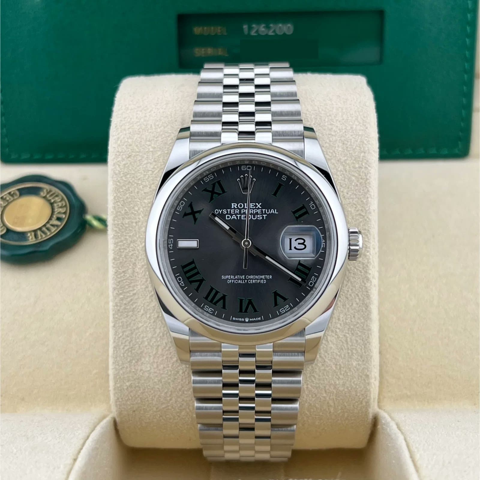 2026 Rolex Datejust 36 "Wimbledon" / Smooth / Jubilee 126200-0017 — 36 mm, Steel, Slate dial