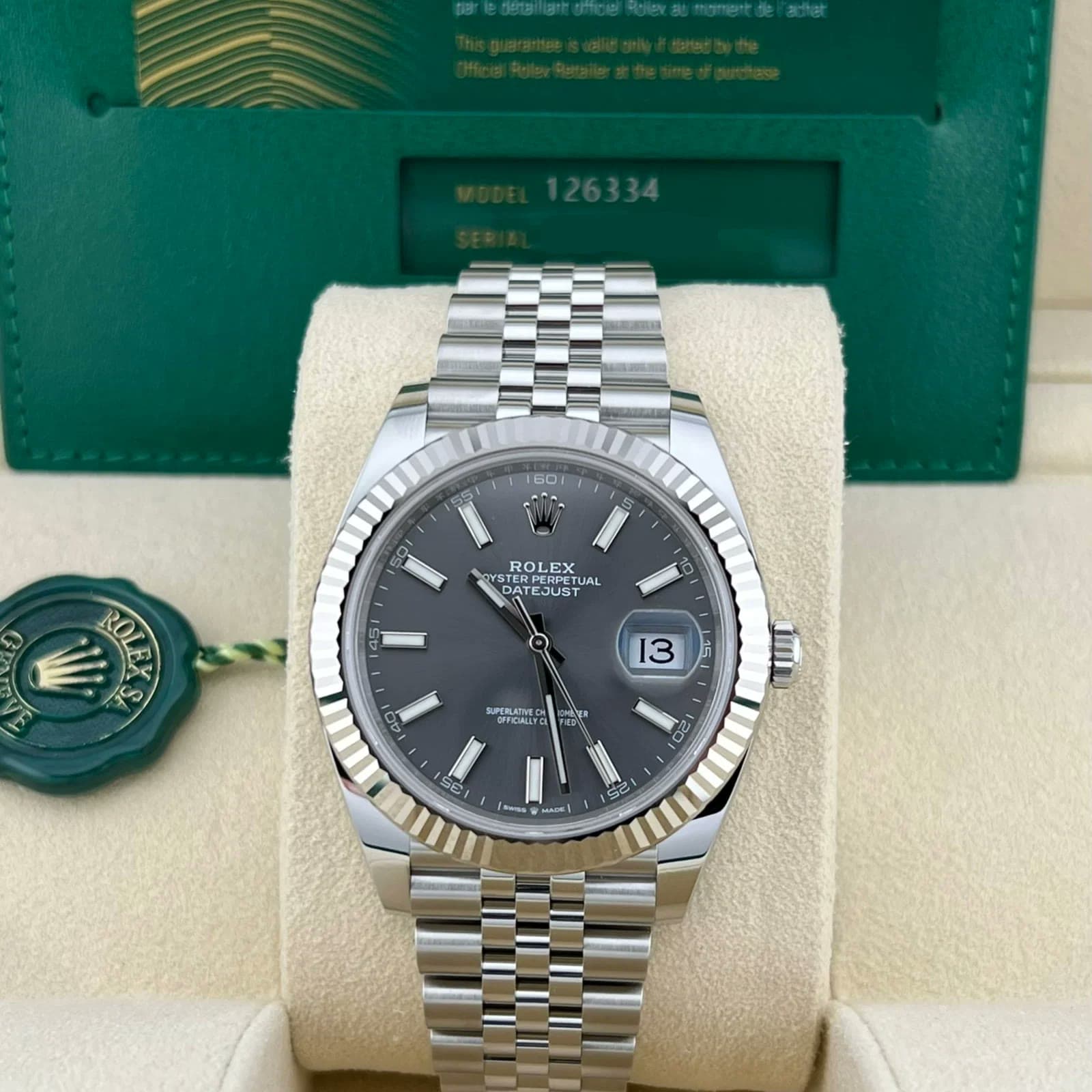 2024 Rolex Datejust 41 Steel / Fluted / Slate / Jubilee 126334-0014 — 41 mm, Steel, Gray dial