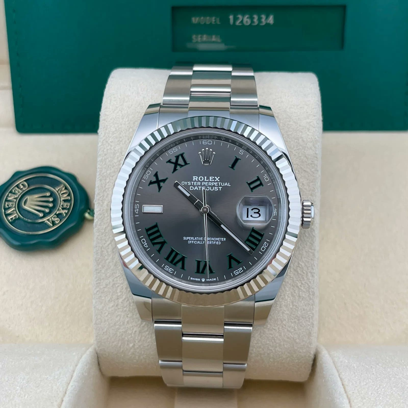 2021 Rolex Datejust 41 "Wimbledon" / Fluted / Oyster 126334-0021 — 41 mm, Steel, Slate dial