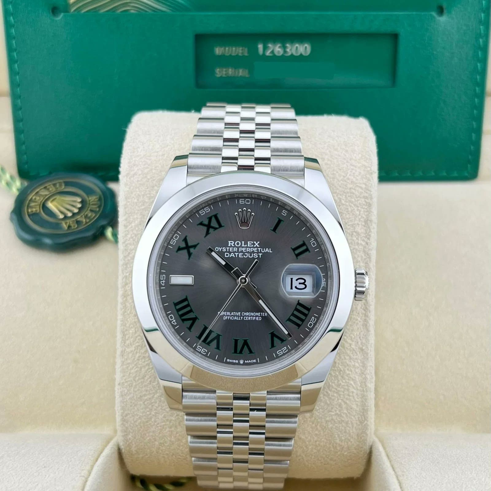 2025 Rolex Datejust 41 "Wimbledon" / Smooth / Jubilee 126300-0014 — 41 mm, Steel, Slate dial
